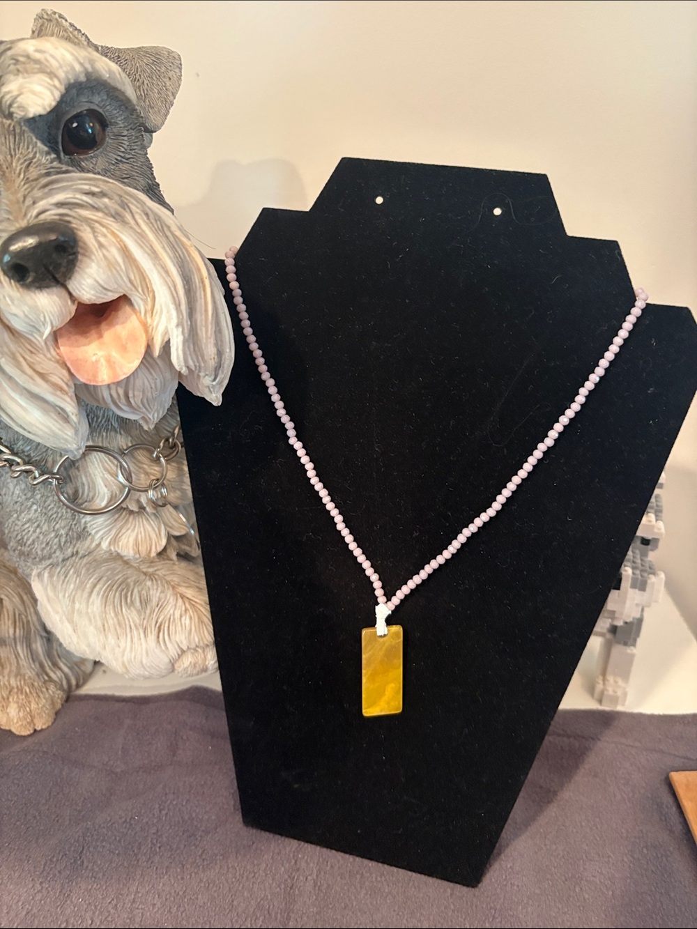 Fashion Beaded lavender Necklace with amber color Rectangular Pendant